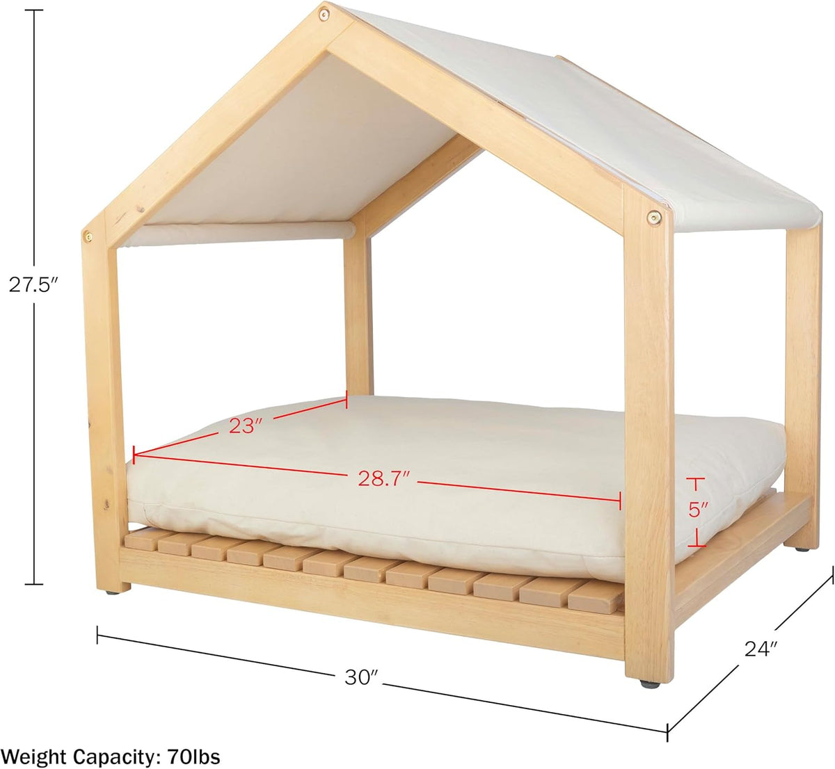 Dog House - 30x24-Inch Indoor Dog House with Soft Cushion and Adjustable Canopy - Wood Dog