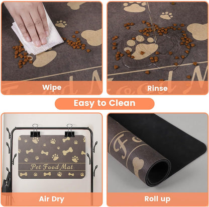 Pet Feeding Mat-Absorbent Pet Placemat for Food and Water Bowl, with Waterproof Rubber Backing