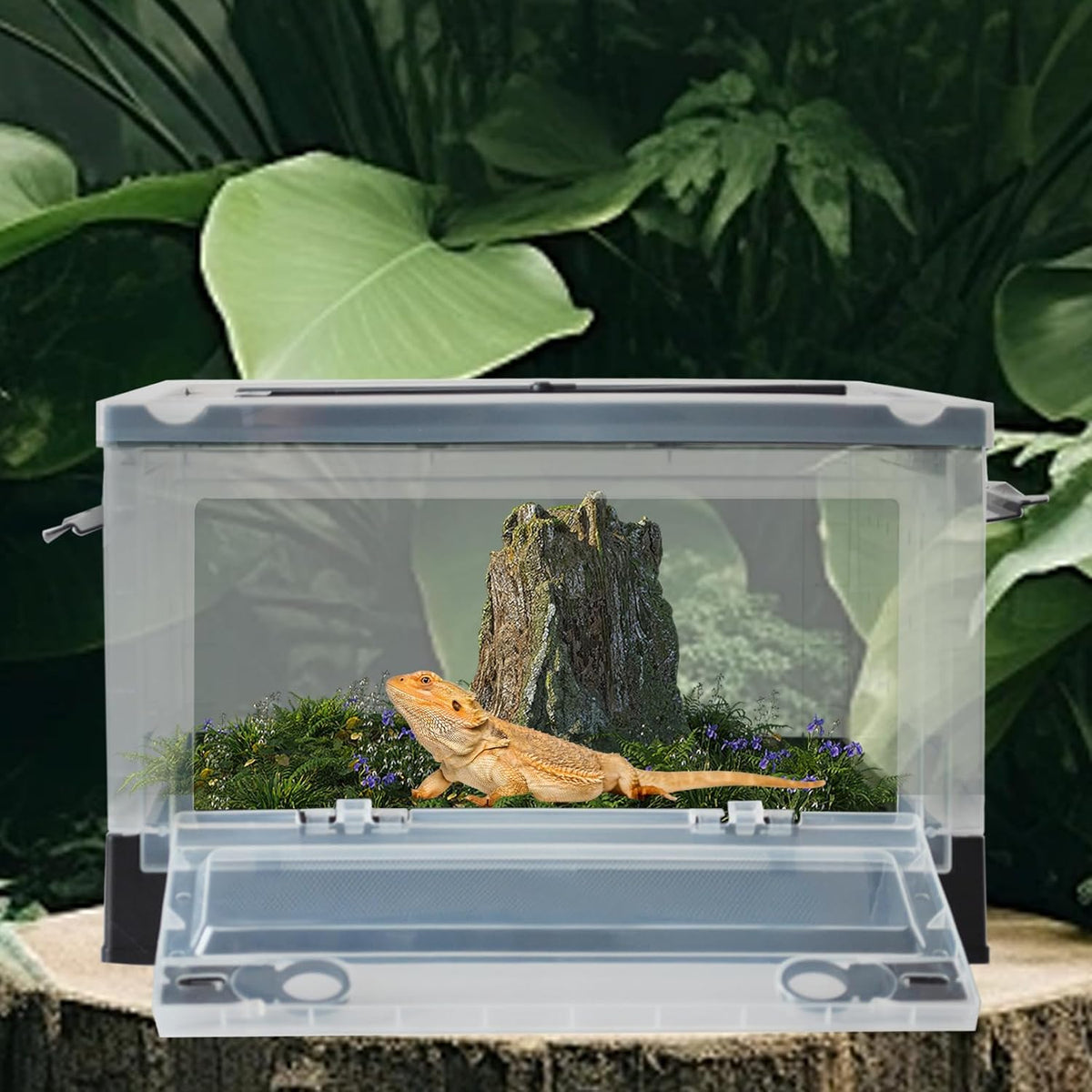 PINVNBY Plastic Reptile Feeding Box with Wheels,Reptiles Breeding Enclosure Cages Transparent