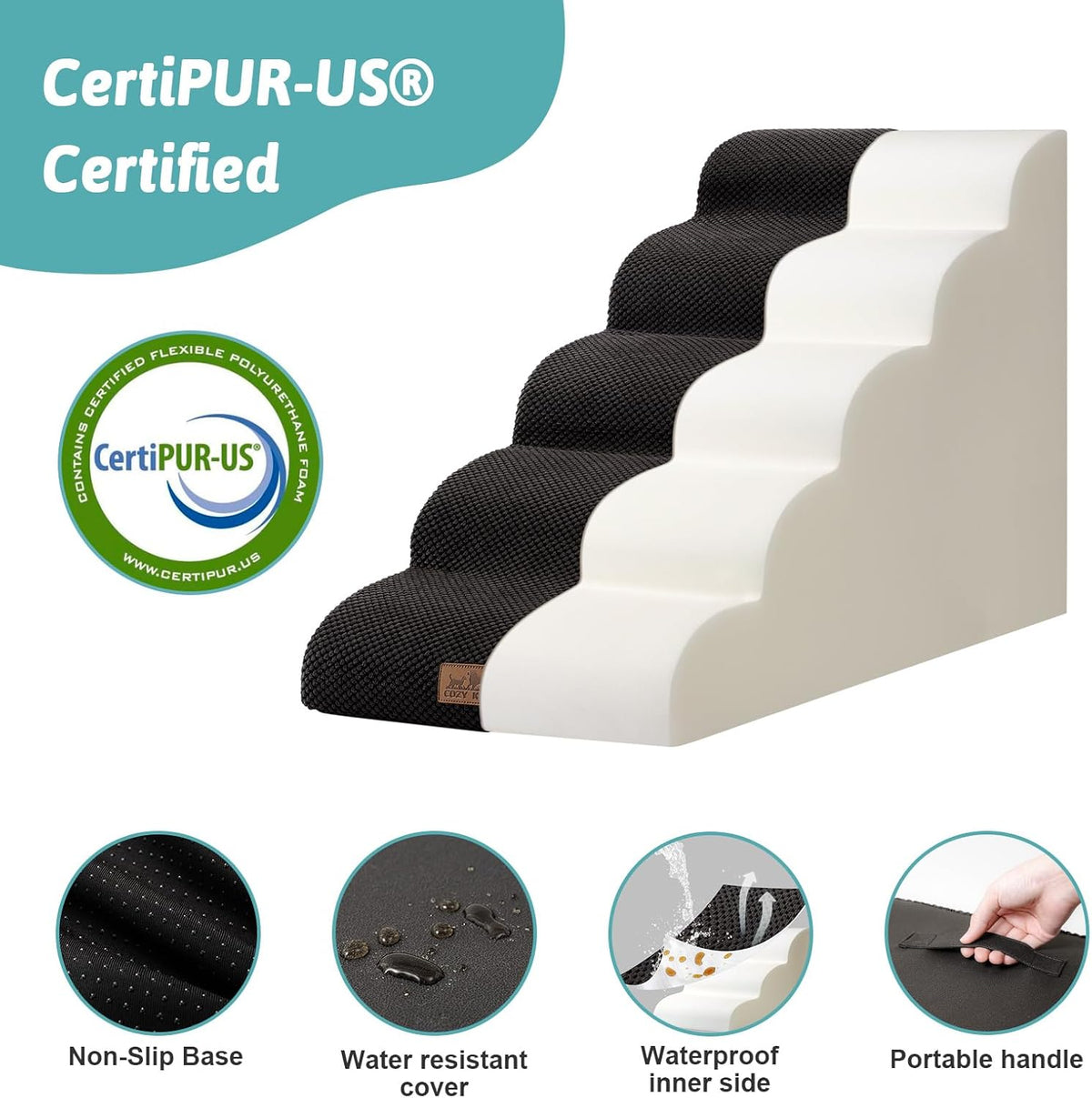 Dog Stairs for High Bed 22.6" H, Small Dog Step for Puppy, Older or Cat, Curved Ramp for Car