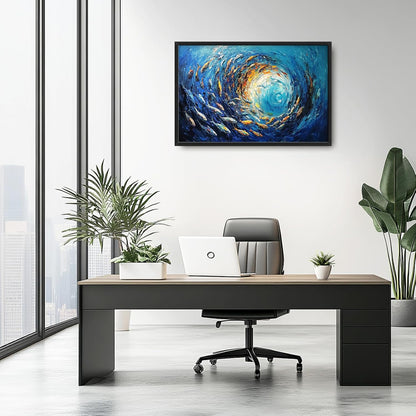Extra Large Framed Abstract Ocean Fish Wall Art,Oversized Blue Sea Nautical Fish Wall Decor