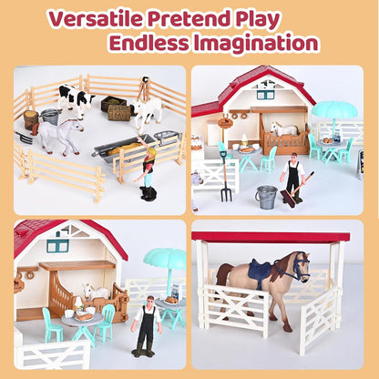 Horse Club Riding Arena 71-Piece, Horse Stable Toys Playset, Farmmer Figures,Farm Animal Figurine
