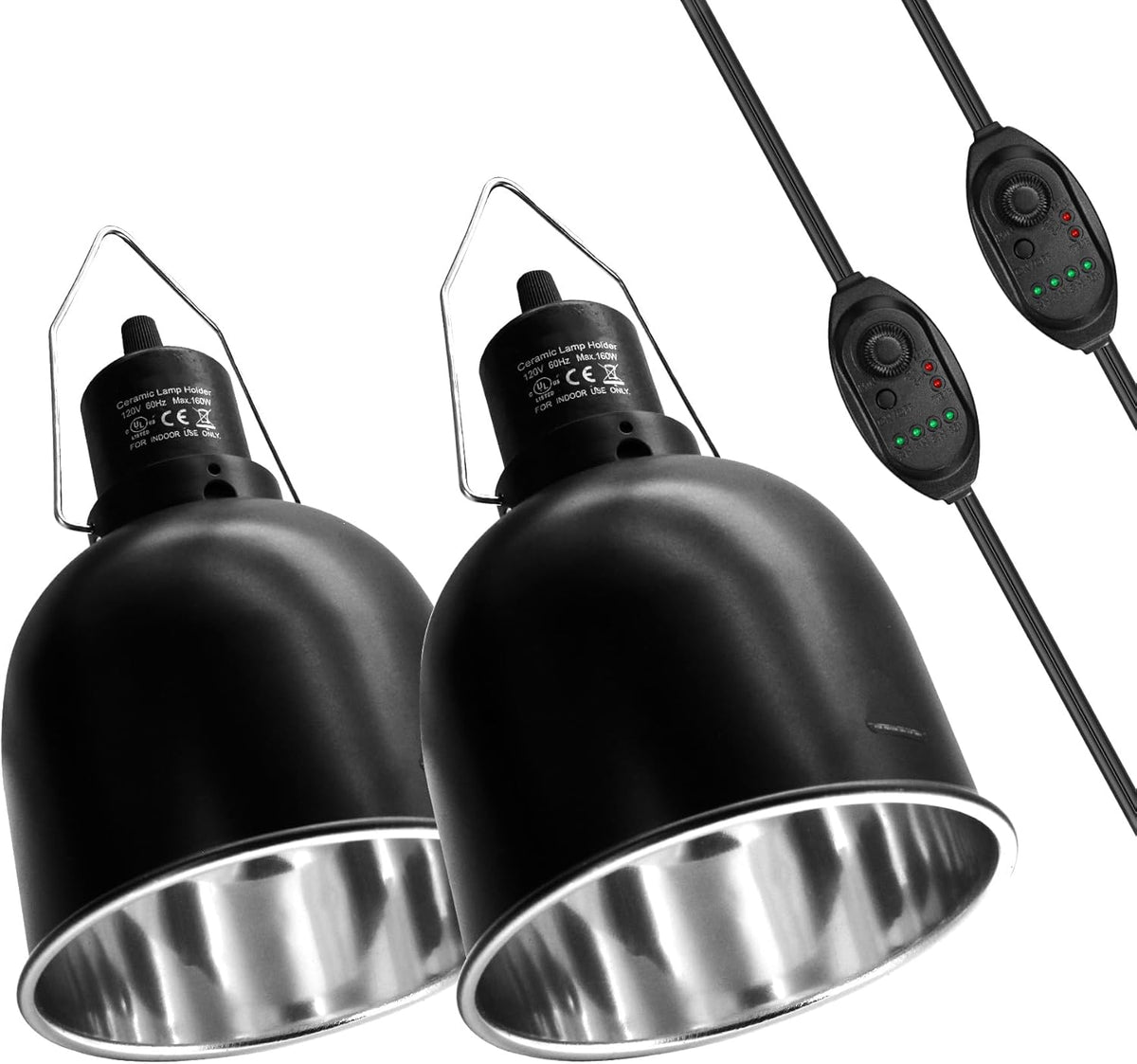 Reptile Light Fixture with Dimming Switch and Timer, 5.5 Inch Deep Dome Reptile Heat Lamp Fixture