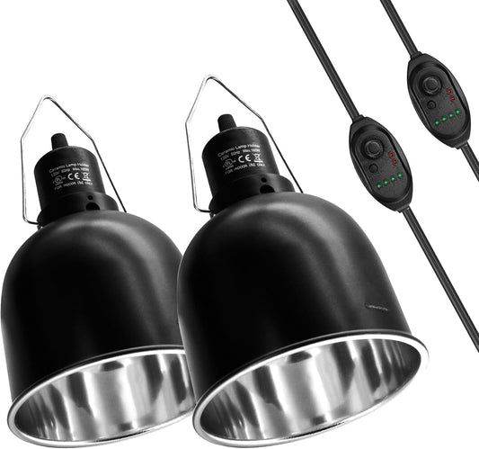 Reptile Light Fixture with Dimming Switch and Timer, 5.5 Inch Deep Dome Reptile Heat Lamp Fixture