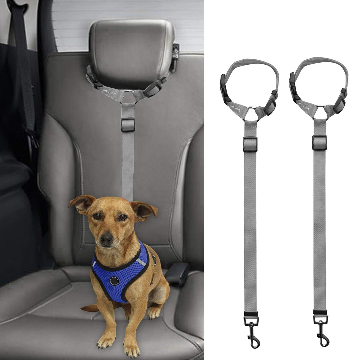 BWOGUE 2 Packs Dog Cat Safety Seat Belt Strap Car Headrest Restraint Adjustable Nylon Fabric Dog