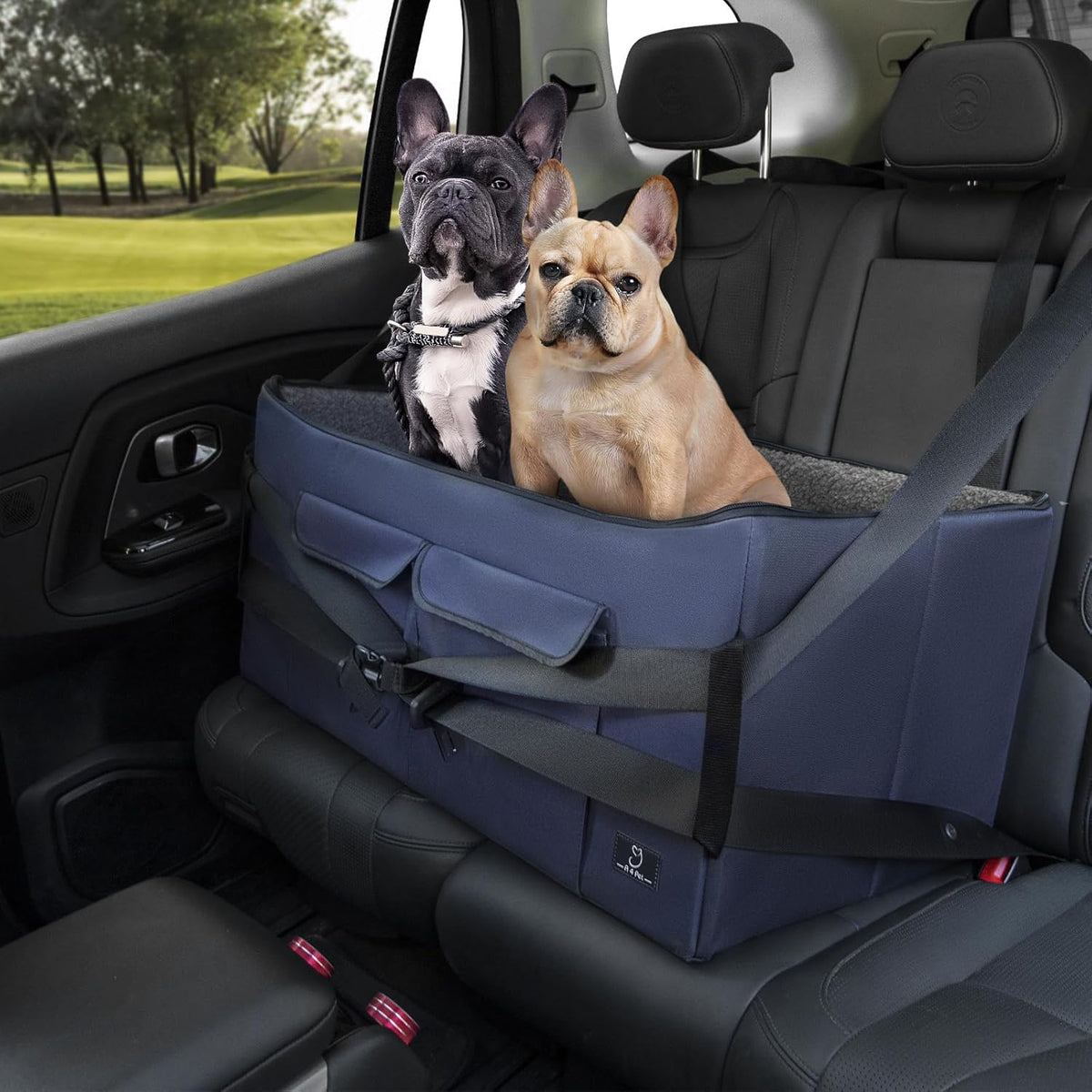 A 4 Pet Dog Car Seat for Medium/Large Dog or 2 Small Dogs, Booster Car Seat with Storage Bags and 2