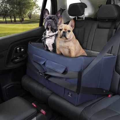 A 4 Pet Dog Car Seat for Medium/Large Dog or 2 Small Dogs, Booster Car Seat with Storage Bags and 2