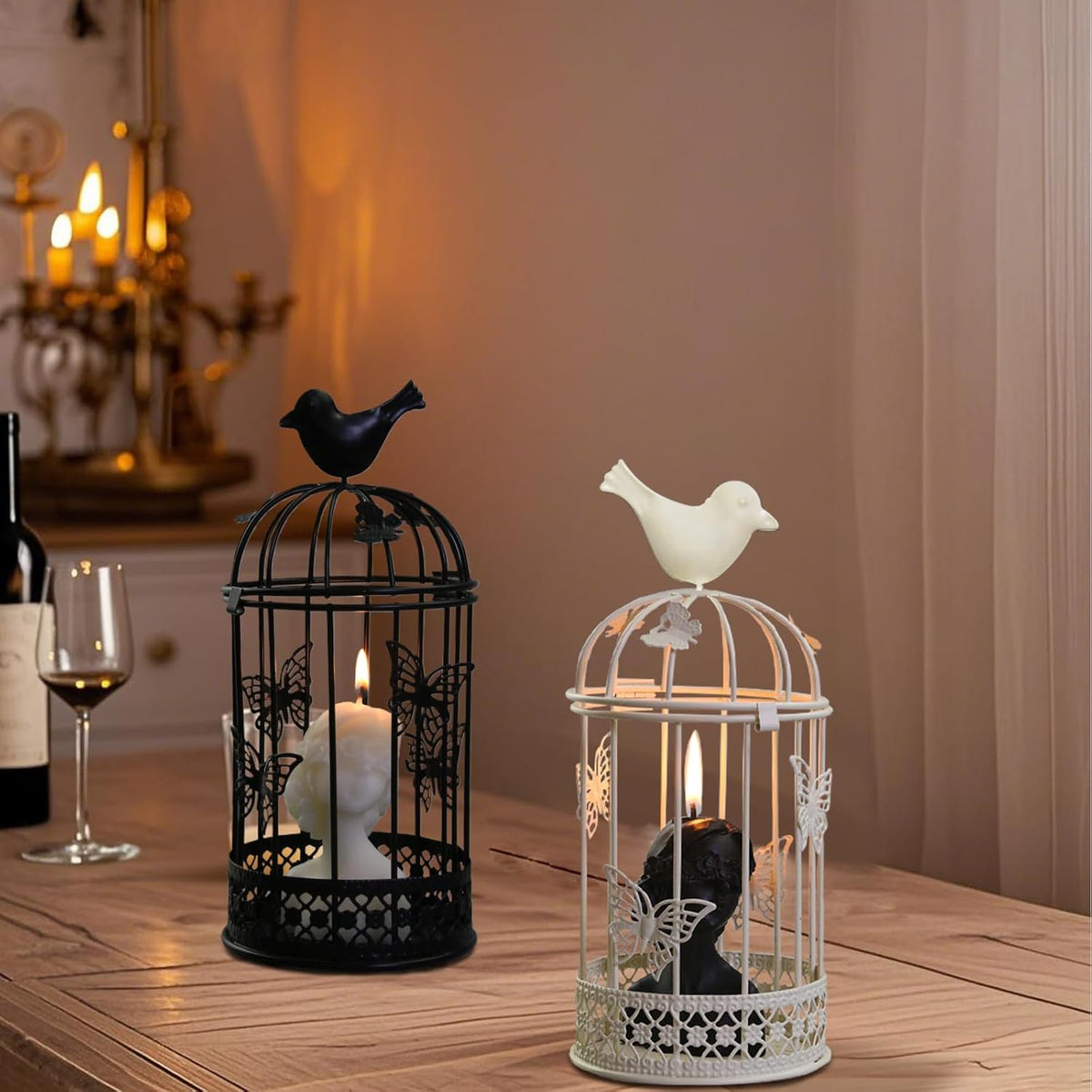 Vintage Decorative Bird Cage，Metal Black Bird Cage Decor for Candelabros para Centros De Mesa &