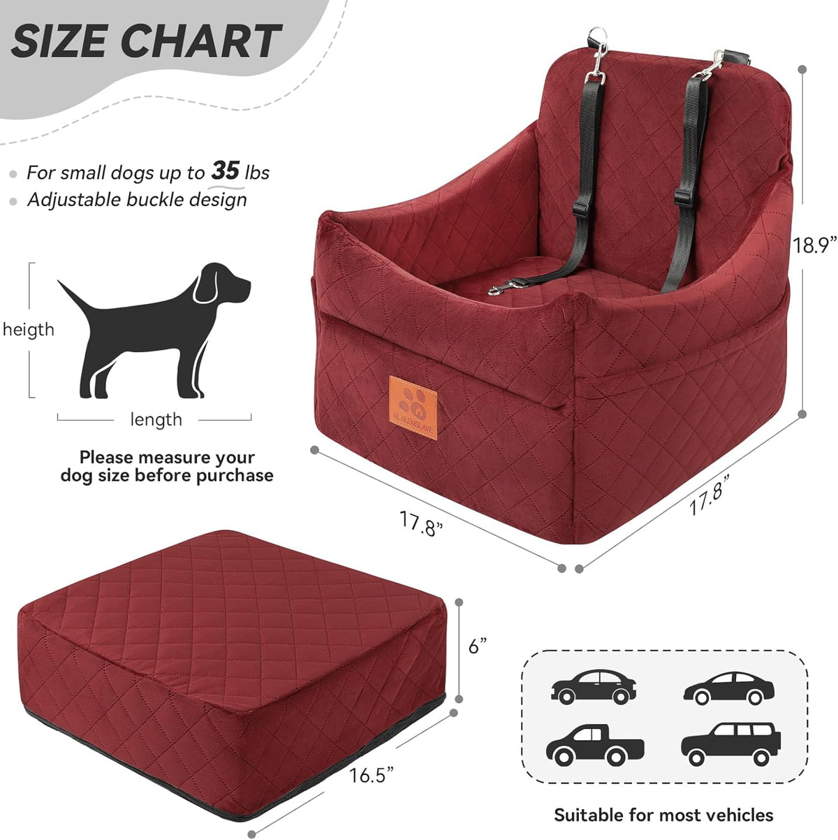Dog Car Seat for Small/Medium Dogs, Dog Booster Car Seats with Thick Cushion for Dogs Under 35lbs