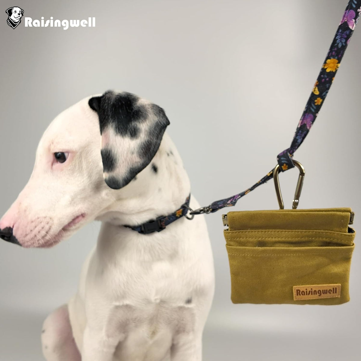 Dog Treat Pouch, Brown Pocket Sized Pet Training Pouch, Cotton Fabric, Hand Free Dog Walking Bag