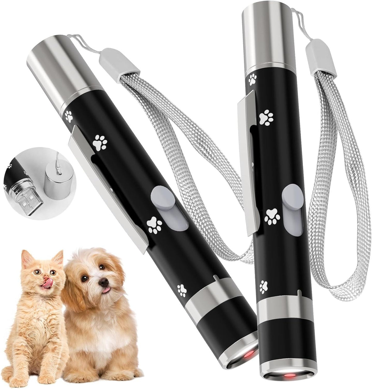 Cat Toys, 2 Pieces, USB Rechargeable Interactive Cat Mouse Toys, 3 Light Modes & 5 Adjustable