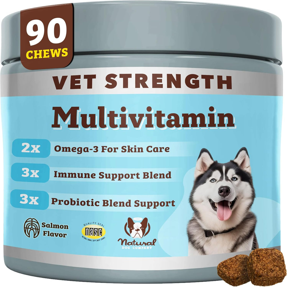 Natural Dog Company Vet Strength Multivitamin Chews for Dogs – Glucosamine, Omega-3 & Biotin for