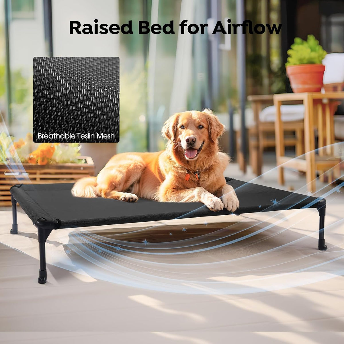 Veehoo Portable Raised Dog Cot, Cooling Elevated Pet Bed with Washable & Breathable Mesh, No-Slip