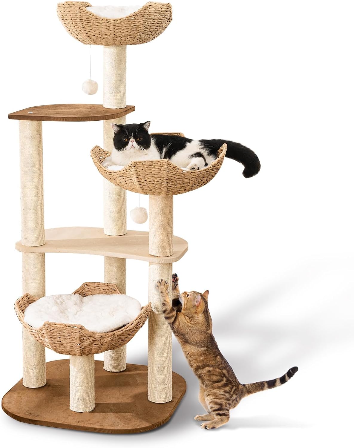 Big Modern Design Cat Tree Tower with White Cloud Mat, Unique Cat Supplies Tower with Scratching