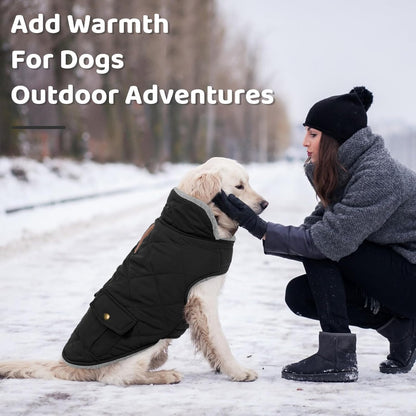 Queenmore Dog Winter Coat Warm Puffer Jacket Waterproof Plush Lining Thermal Cold Weather Vest for