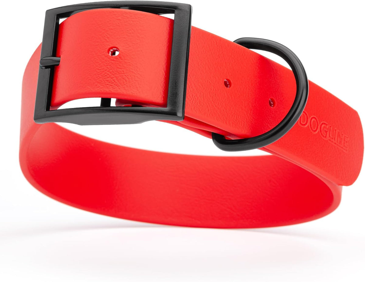 Dogline Biothane Waterproof Dog Collar Strong Coated Nylon Webbing with Black Hardware Odor- Proof