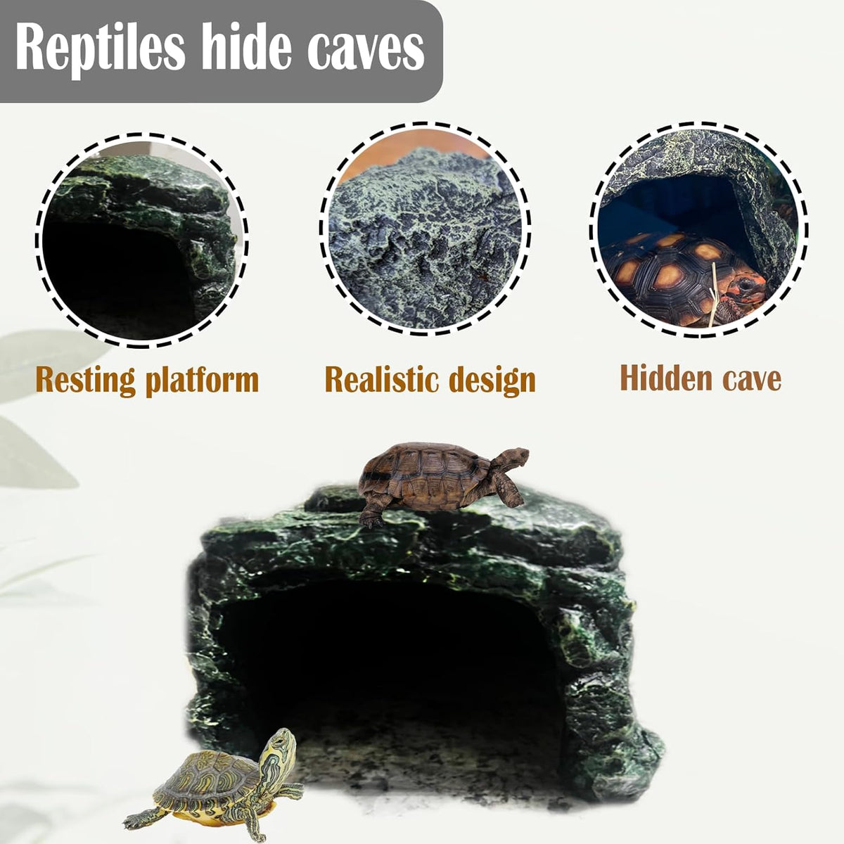 kathson Reptile Rock Hideout Cave,Tortoise Hide Caves,Resin Hides Shelter,Reptile Green Plant