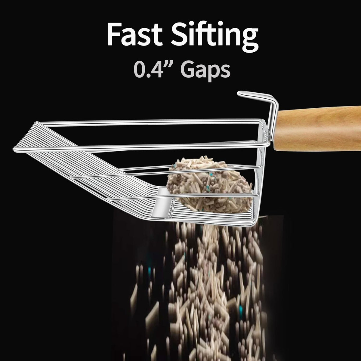 UFECODO Fast Sifting Cat Litter Scoop with Holder Stand, 2 Widths of Slots Stainless Steel Poop