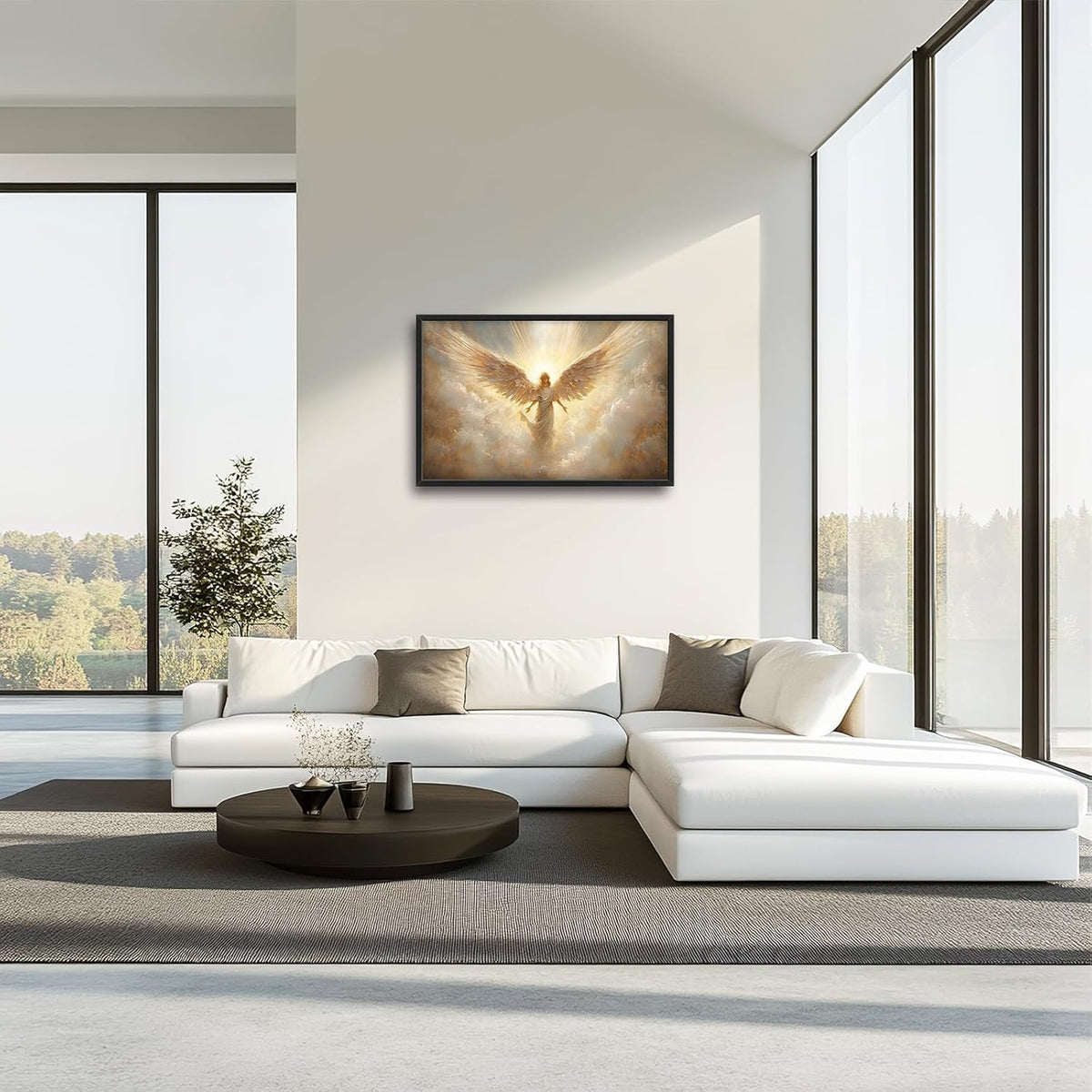 Large Angel Wall Art for Living Room, Framed Oversized Angel Wing Wall Decor Fantasy Sky Clouds