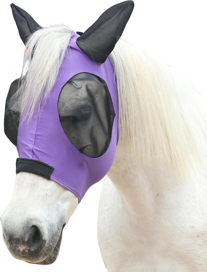 Horse Fly Mask with Ears - Large Eye Space for Full Vision, Breathable Stretch Comfort Fit, UV