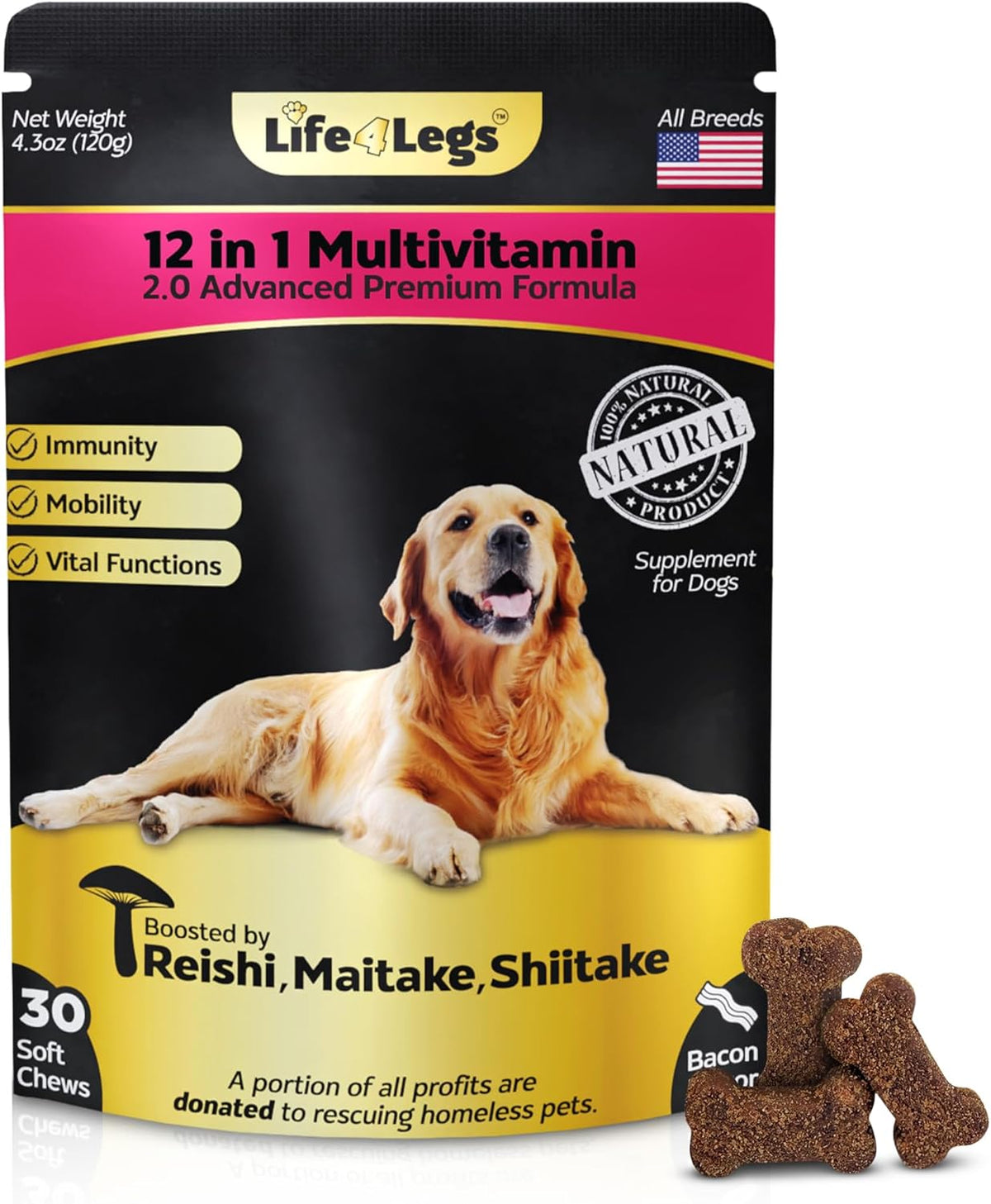 Soft Chews Dog Vitamins & Supplements - Dog Multivitamin - Hemp Oil Glucosamine Chondroitin Hip and