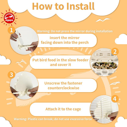Agape Parakeet Mirror with Perch & Slow Feeder, Bird Cage Accessories for Small Parrots to Expend