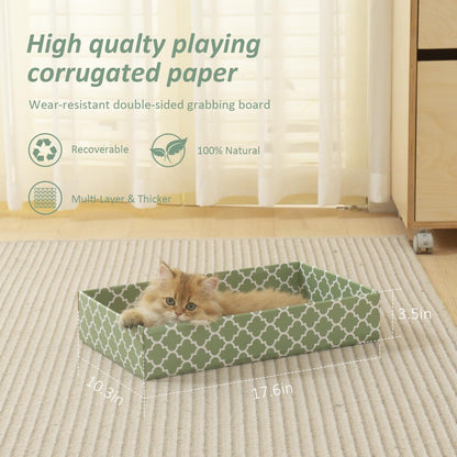 MECOOL Cat Scratching Board，3PC Scratch Pad with Box，Reversible Corrugated Scratcher Cardboard and