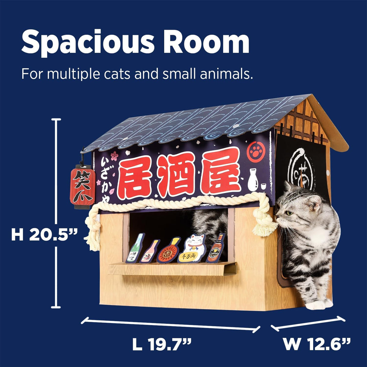 Cat Beds for Indoor Cats, Cardboard Cat House with Scratchers, Izakaya Bar, Large Sturdy Cat