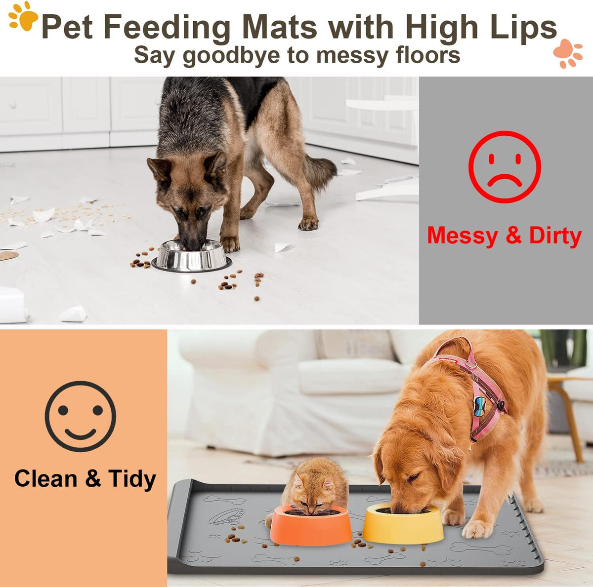 Dog Food Mat - Silicone Dog Mat for Food and Water - 28" x 20" Pet Feeding Mats with Residue