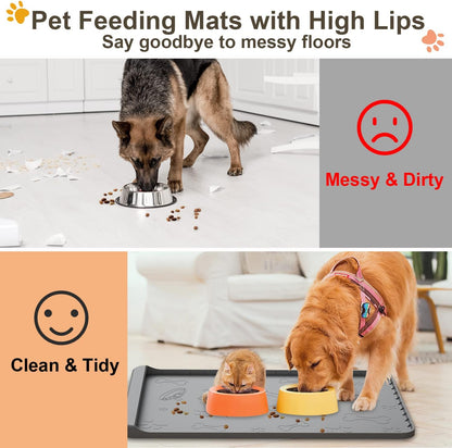 Dog Food Mat - Silicone Dog Mat for Food and Water - 28" x 20" Pet Feeding Mats with Residue