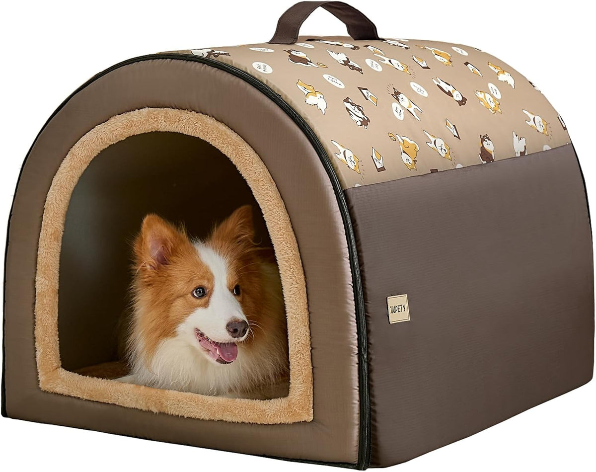 Jiupety 2 in 1 Dog House Indoor, Comfy Cave Bed Covered Dog Bed, Portable House for Medium and