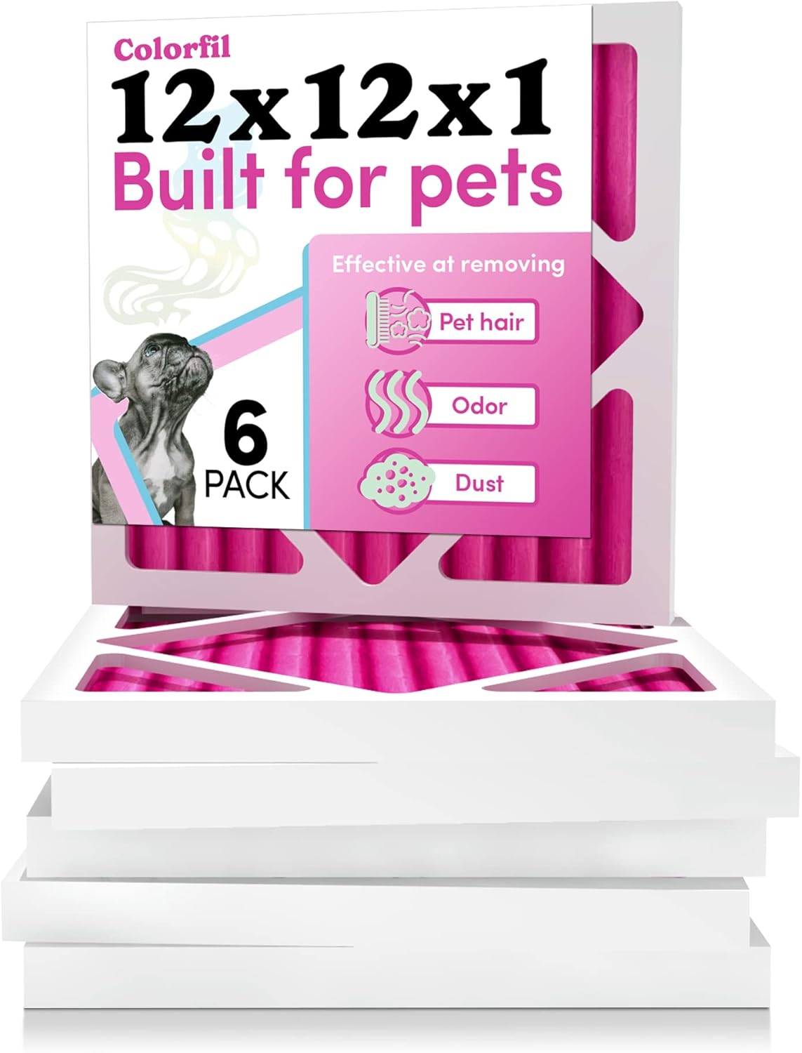Colorfil 12x12x1 Air Filter (6-Pack) | Made in the USA | Color Changing | Remove Cat and Dog Odor |