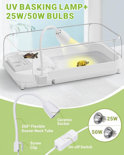 Large Turtle Tank Kit with Lamp and Filter, Acrylic Turtle Tank Starter Kit, Tank Aquarium with
