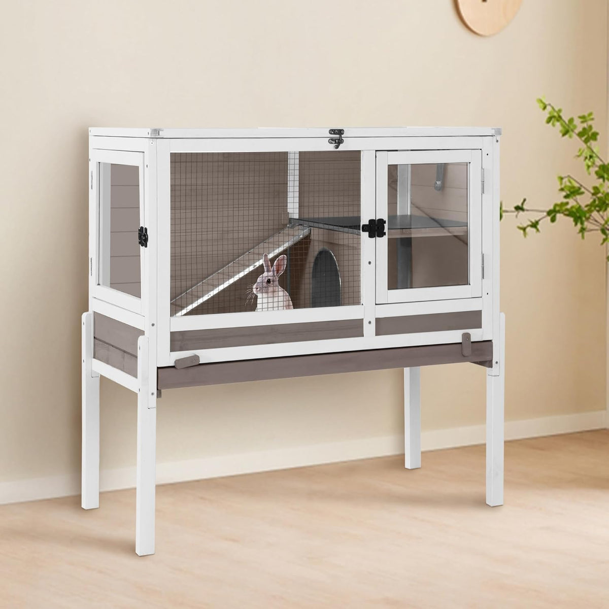 GUTINNEEN Guinea Pig Cage Rabbit Cage Indoor with Chew-Proof Edges, Clean Deep Tray, Leakproof PVC