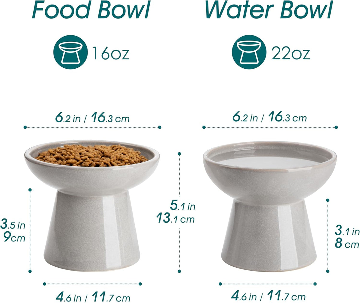 vancasso Ceramic Elevated Cat Bowls 2-Pack - 6.2" Extra Wide Raised Cat Food & Water Dishes, 5.1"