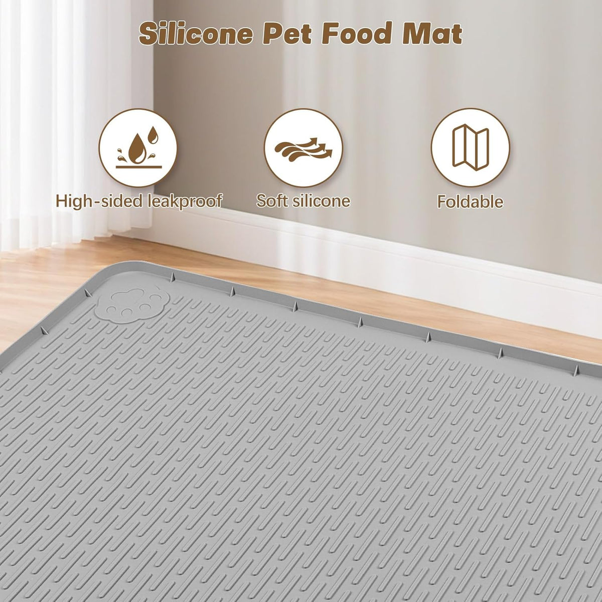 Cat Food Mat, 40" x 28" Extra Large Silicone Pet Feeding Mat with Raised Edge Pet Placemat for Food