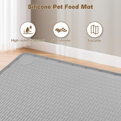 Cat Food Mat, 50" x 35" Extra Large Silicone Pet Feeding Mat with Raised Edge Pet Placemat for Food