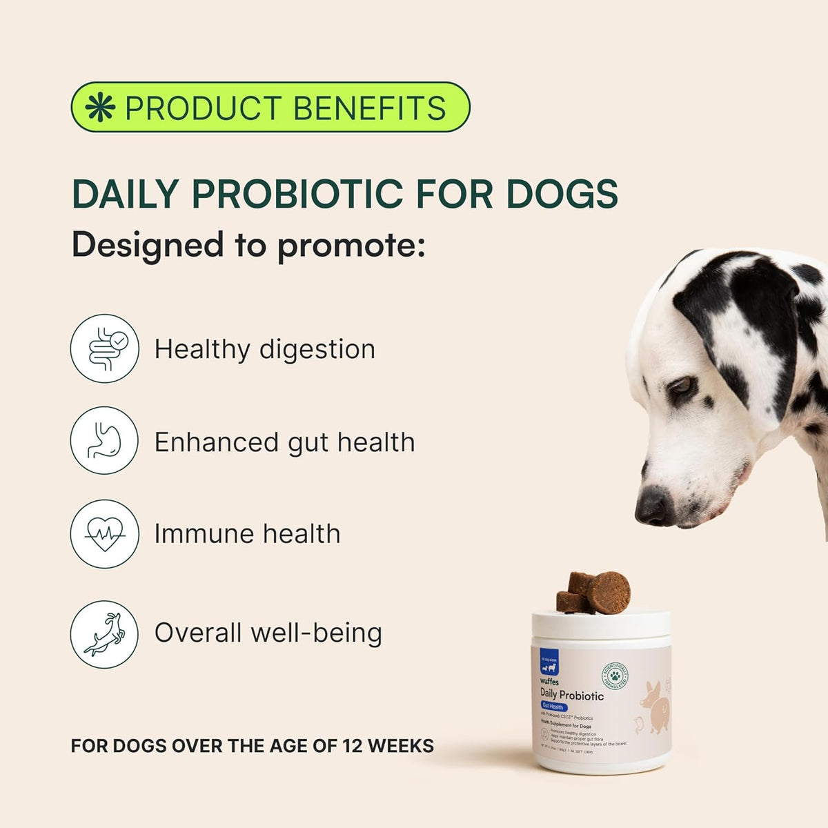 Wuffes Daily Probiotic for Dogs - Supports Digestive Health, Gut Balance, and Immune System - with