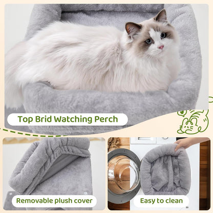 24inch Tall cat Tree with 2 cat condo and Mouse Toy Cozy Small cat Tower with Scratching Post and