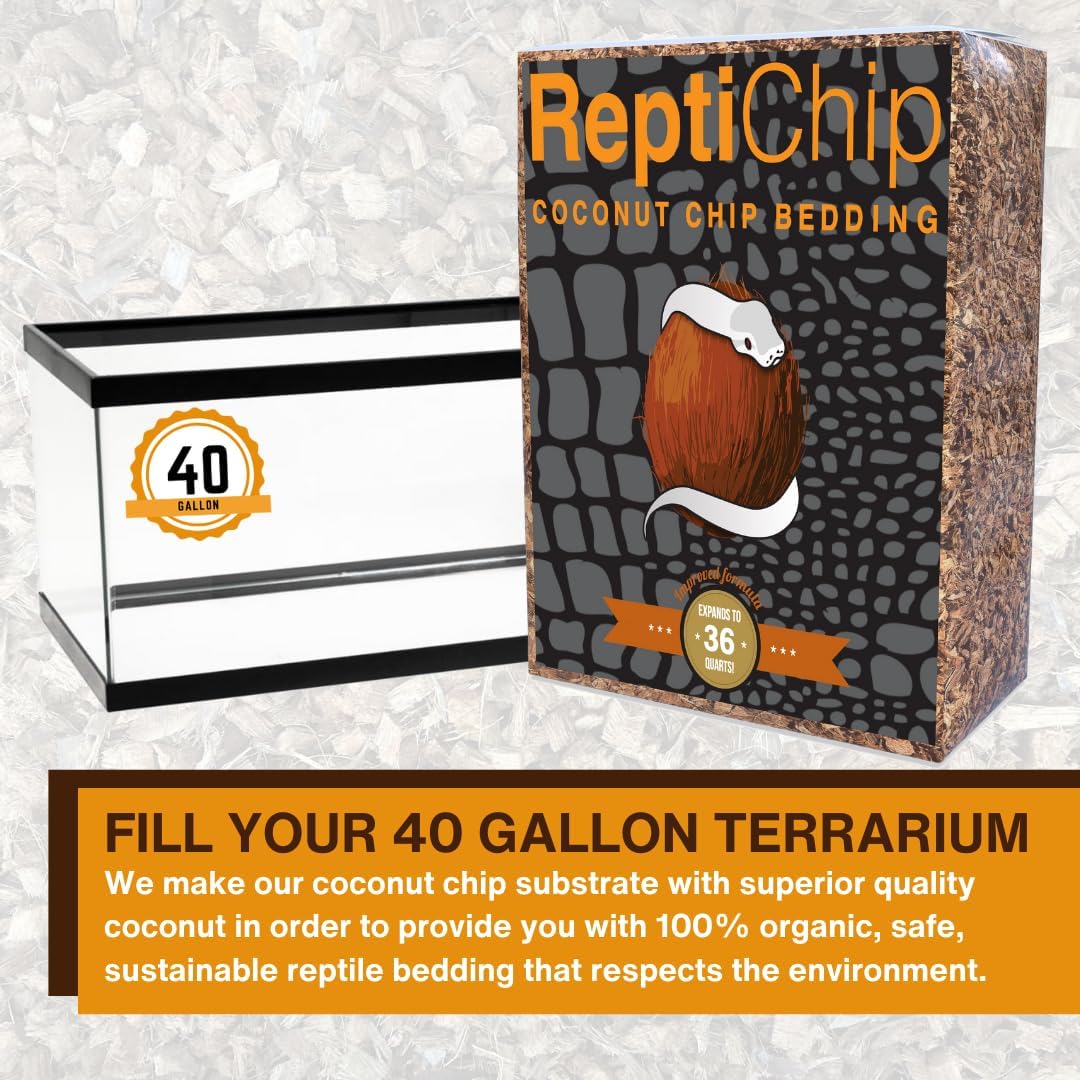 ReptiChip Reptile Bedding Loose Coconut Chip 36 Quart 4 Pack Coco Husk Substrate Mulch for Snake