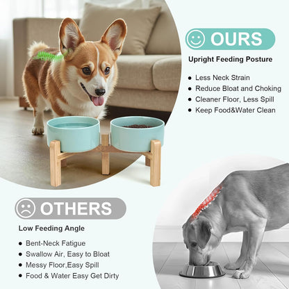SPUNKYJUNKY Elevated Dog Bowls Ceramic, 6.1'' Dogs and Cat Food Water Bowls Raised with Non-Slip
