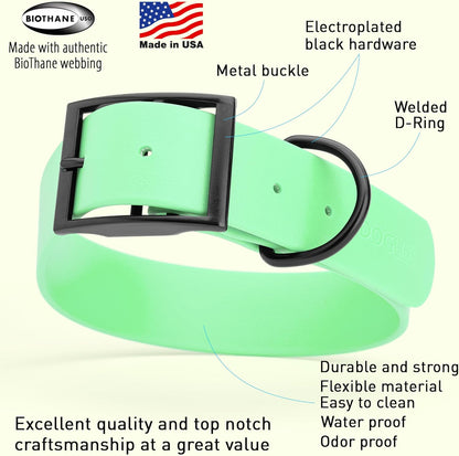 Dogline Biothane Waterproof Dog Collar Strong Coated Nylon Webbing with Black Hardware Odor- Proof