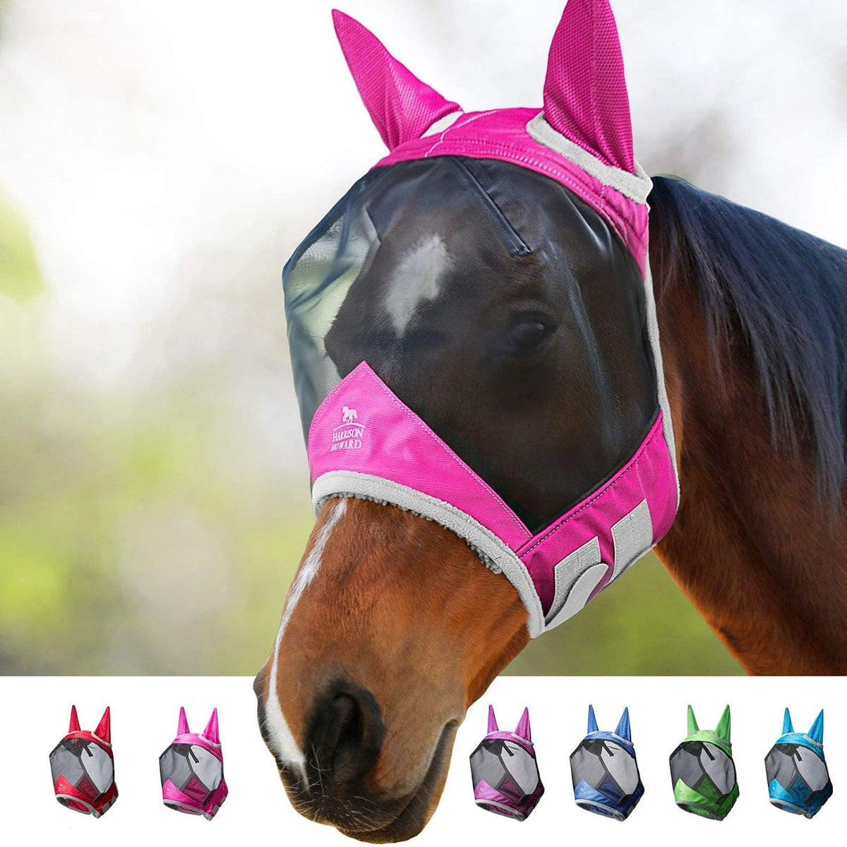 Harrison Howard CareMaster Pro Luminous Horse Fly Mask Standard with Ears UV Protection for Horse
