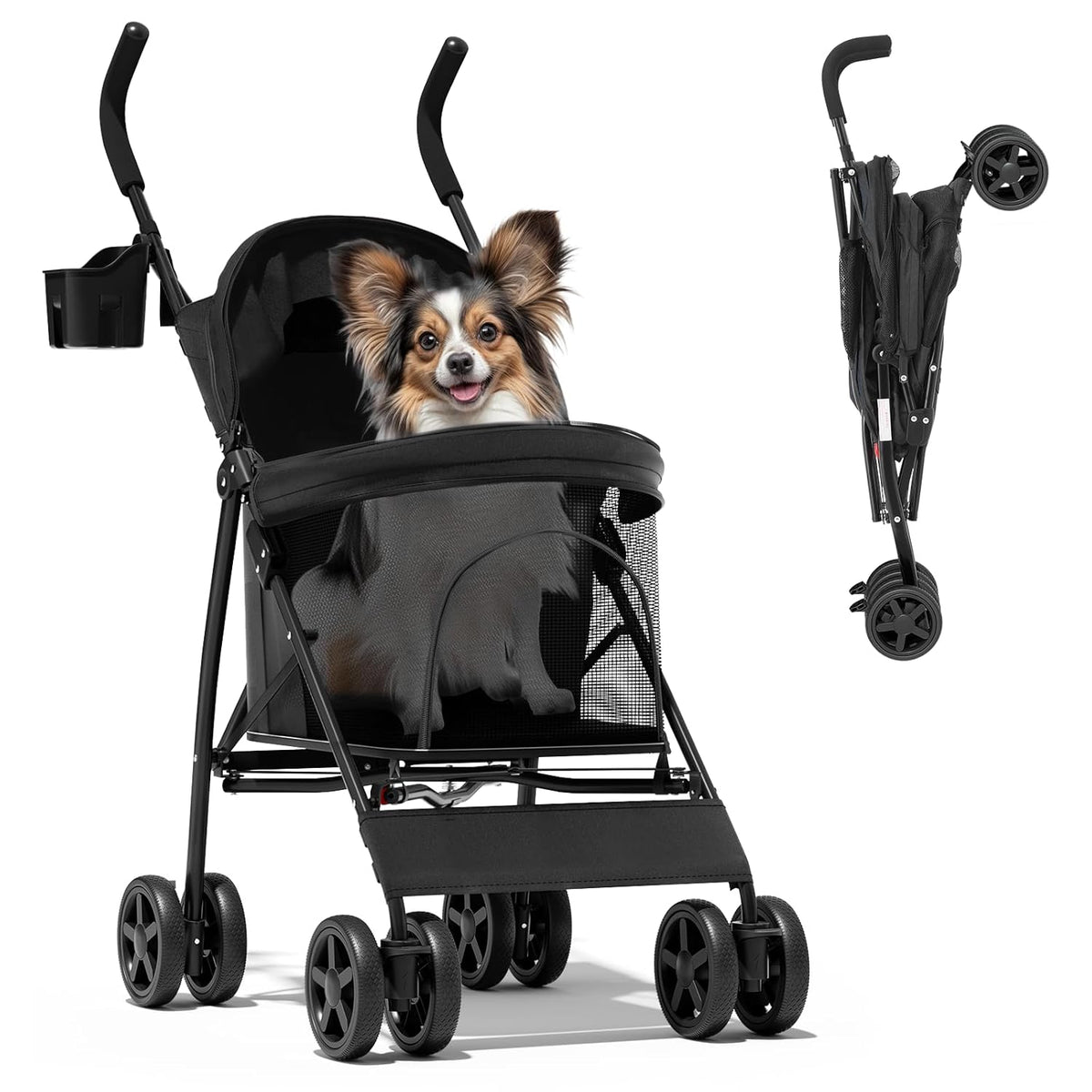 Magshion Compact Pet Stroller for Small-Medium Dogs/Cats up to 22lbs, 4-Wheel Lightweight Umbrella