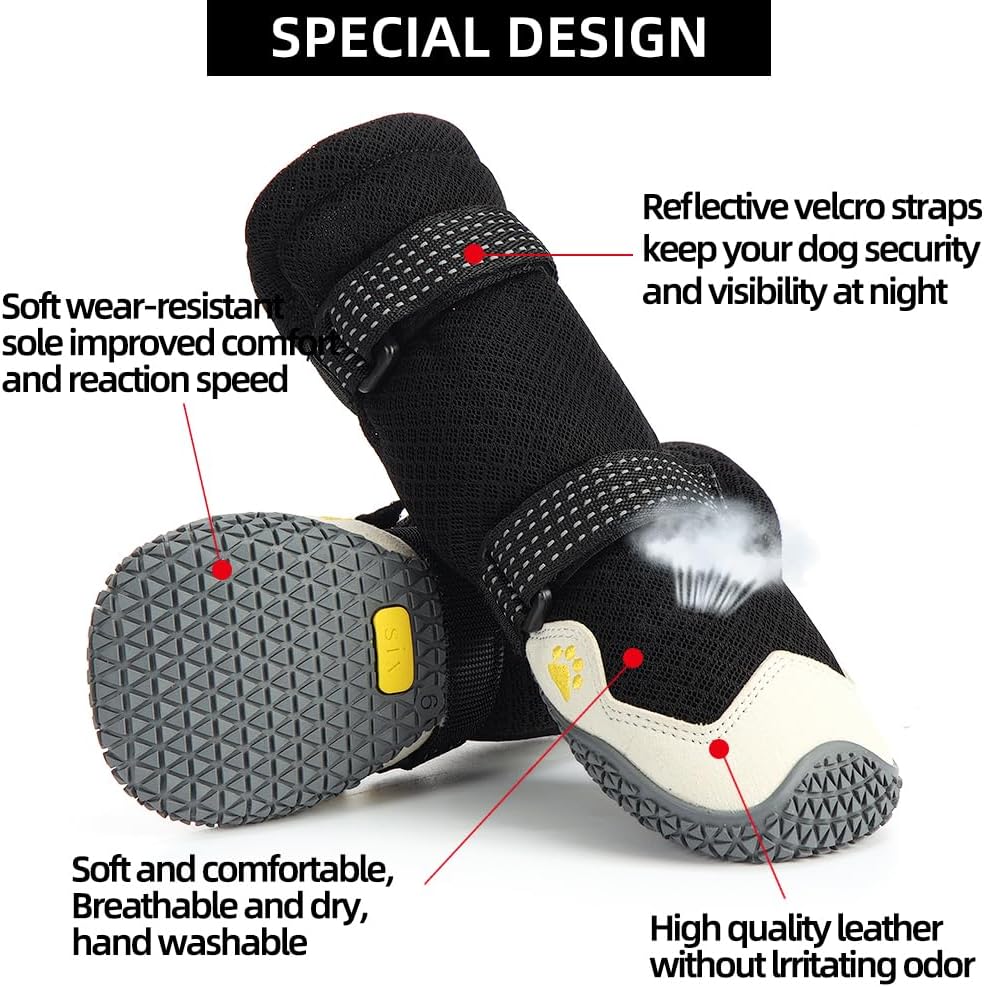 Dog Shoes for Hot Pavement Anti-Slip Dog Boots Waterproof Dog Shoes for Small to Large Dogs with