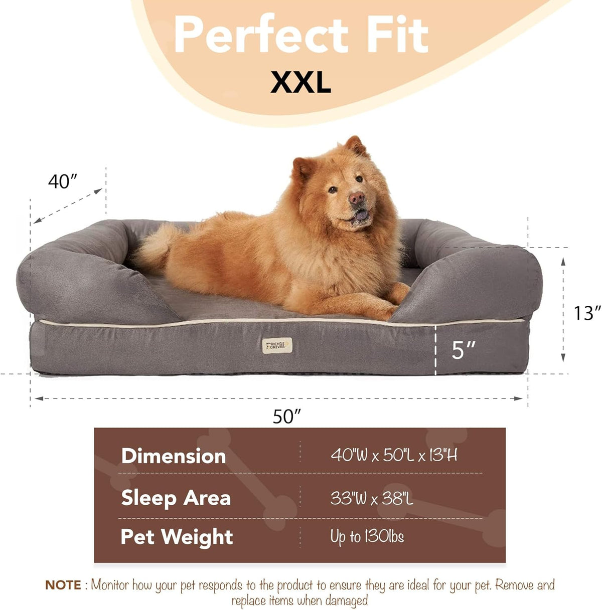 Chester XX-Large Dog Bed - Orthopedic Memory Foam Mattress, Calming Couch Bed, Wall Rim Pillow