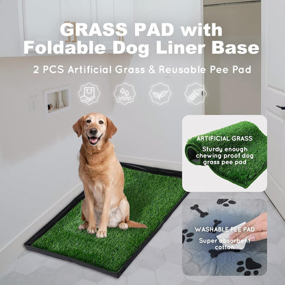 Dog Grass Pad with Foldable Dog Litter Box,Small Liner Base for Balcony，Ultra-Absorbent Artificial