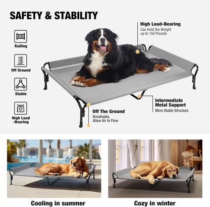 Veehoo Cooling Elevated Dog Bed, Guardrail Raised Pet Cot, Indoor & Outdoor XXL Pet Bed with