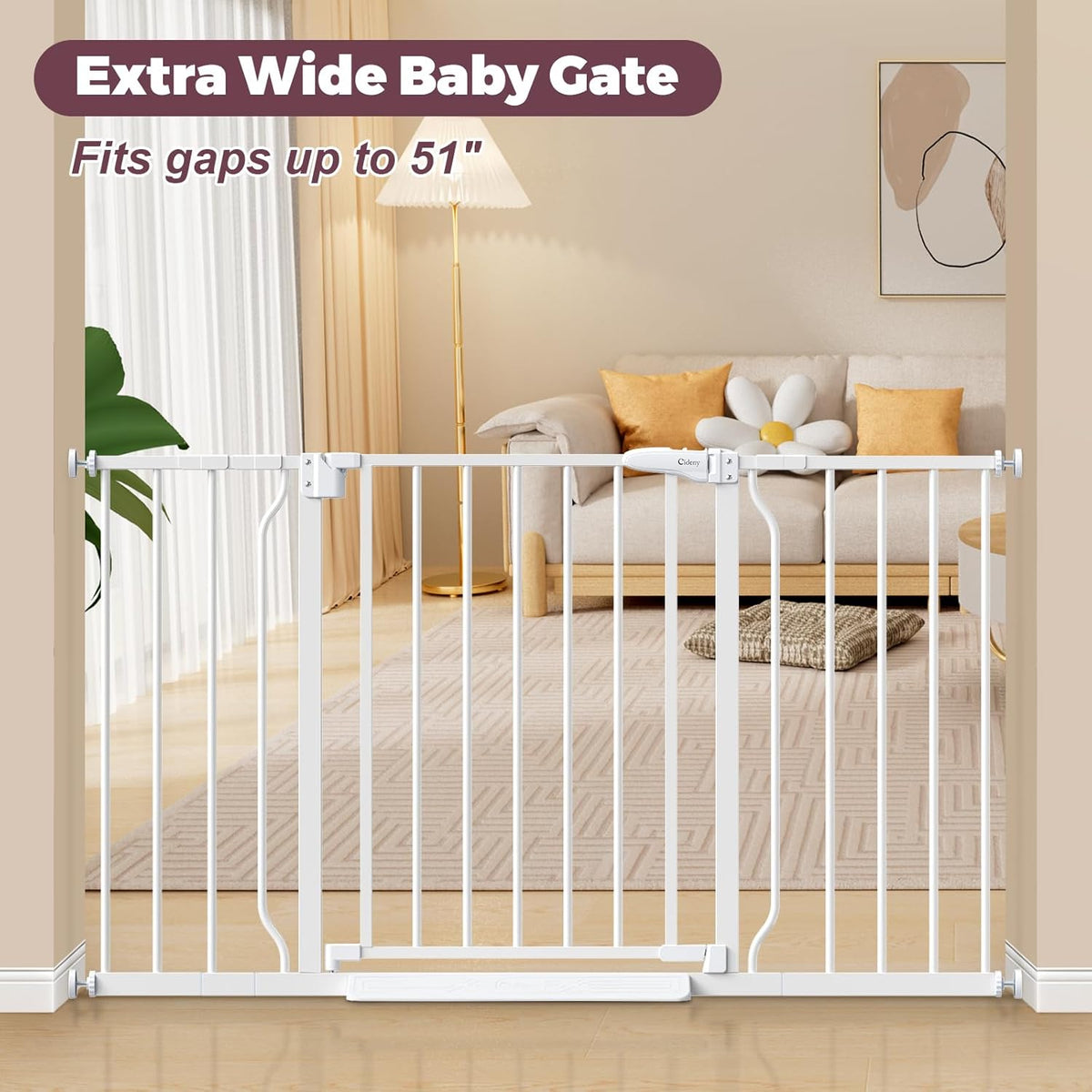 29"-51" Baby Gate for Stairs, Auto Close Stroller Friendly Dog Gate Indoor for Doorways, Pressure