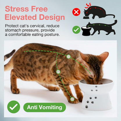 Necoichi Raised Stress Free Cat Food Bowl, Elevated, Backflow Prevention, Dishwasher and Microwave